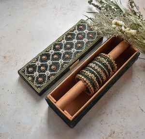 Designer handcrafted chuda <b>box</b> Embroidered Square Shape Bangle <b>Box</b> Golden Diamond Pattern <b>Bridal</b> Gifting Jewelry Luxury - Product Image 6