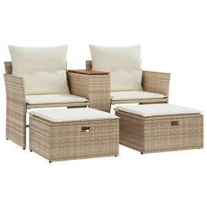 Sofá de Jardín de 2 Plazas en Ratán Sintético PE Beige con Patas Ajustables, Conjunto de Muebles de Jardín - Product Image 2