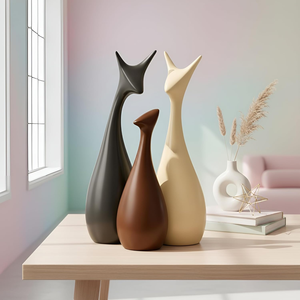 Décoration d'intérieur - Figurines en céramique effet mat Famille de cerfs porte-bonheur - (Ensemble de 3) - Product Image 3