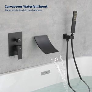 Rubinetto da parete NPT nero opaco ad alta portata con soffione doccia a cascata per camera da letto, singolo HA - Product Image 3