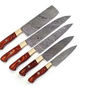 Couteaux de cuisine professionnels en acier Damas faits à la main, 8 pièces, manches en plastique, lame à pointe tombante, personnalisables OEM - MS Enterprise - Product Image 2