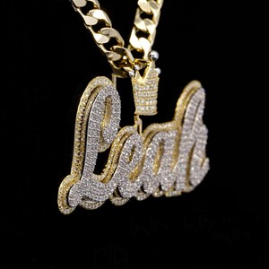 Pendentif personnalisé avec nom en lettres serties de diamants, avec couronne, moissanite VVS1 couleur D, bijoux hip hop - Product Image 4