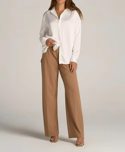 Elegante Blusa Blanca de Verano para Mujer, de Seda/Algodón, Sin Tejer, Manga Larga, con Cuello Camisero, para Oficina y Uso Casual - Product Image 5