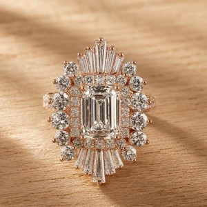 Bague en or massif 10K 14K 18K avec diamant de laboratoire émeraude couleur DEF clarté VS VVS, certifiée IGI, design flocon de neige, halo et grappe, vente en gros - Product Image 3