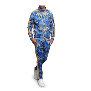 Ensemble de survêtement pour homme, imprimé tigre bleu, sweat-shirt à demi-zip long et pantalon de jogging avec rayures dorées, streetwear, vêtements d'automne - Product Image 5