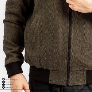 <b>Men's</b> <b>Herringbone</b> Wool Blend Bomber <b>Jacket</b> Zipper Closure Turn-down Collar Casual Autumn Wear Regular Fit <b>Jacket</b> - Product Image 6