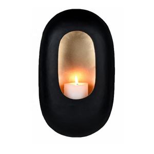 Portavelas negro y dorado para huracanes, diseño único en negro y dorado, brinda una sensación contemporánea, soporte para luz de té, sala de estar para el hogar - Product Image 4