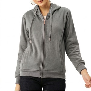 Custom Women Full <b>Zip</b> <b>Hooded</b> Sweatshirt Cotton Fleece Long Sleeve Solid Color Front Embroidery Casual Winter Hoodie - Product Image 3
