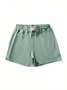 Shorts de bain pour hommes 160 GSM en polyester et élasthanne de qualité supérieure, séchage rapide, couleur beige sable, logo personnalisé en relief, taille élastique, shorts de plage - Product Image 3