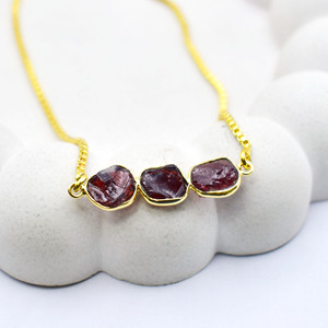 Raw Garnet Gemstone Triple Stone <b>Bracelet</b> Gold Plated <b>Adjustable</b> Slider Handmade Dainty January Birthstone Jewelry Gift - Product Image 4