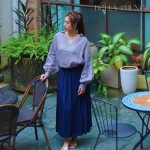 Elegant A-Line <b>Skirt</b> for <b>Women</b> 30% Sale High Quality Rayon Woven Linen Breathable High Waist Casual Style Latest Plain Dyed - Product Image 2