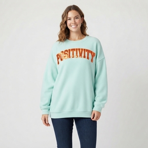 เสื้อสเวตเชิ้ตคอกลมปักลายตัวอักษรประดับเลื่อมแบบแอพพลิเคชั่นสำหรับผู้หญิง ทรงโอเวอร์ไซส์ แฟชั่นลำลอง - Product Image 3