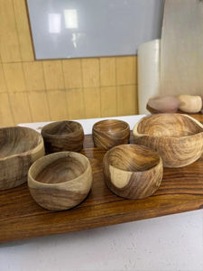 Ensemble de bols en bois rustique, grands bols en bois massif faits à la main pour la cuisine, la salle à manger, le service, les collations écologiques, le service à table - Product Image 6