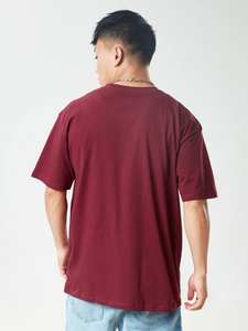 Camiseta Oversize Borgoña para Hombre, Mezcla de Algodón, Cuello Redondo, Estilo Casual Urbano, Corte Holgado, Etiqueta Privada Personalizada - Product Image 2