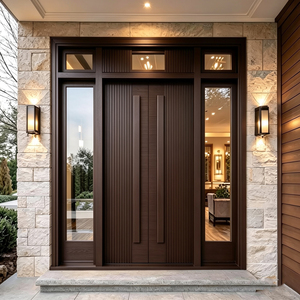 Puerta de Entrada Exterior Clásica GA-51S Golden Aero, Puerta Doble de Madera Maciza con Paneles Laterales de Vidrio, Estilo Minimalista para Villa o Apartamento - Product Image 1