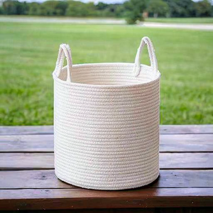 Large Woven Cotton Rope Wicker <b>Foldable</b> Eco-friendly Storage <b>Basket</b> Handles for Laundry Wardrobe Toy Organization - Product Image 1