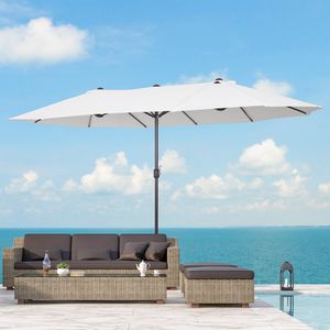 Ombrellone da Patio Extra Large 2,5m Bifacciale Crema/Bianco con Manovella per Esterni, Terrazze, Giardini, Piscine e Cortili - Product Image 2