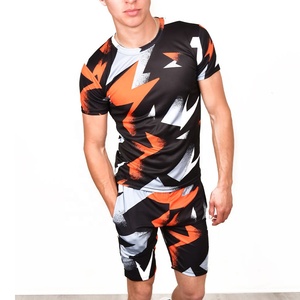 New arrival <b>camo</b> print sublimation <b>shorts</b> sets for men's affordable men <b>short</b> sleeves stretchable fabric <b>shorts</b> sets - Product Image 1