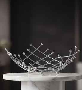 Modern Silver Metal Wire Fruit Storage Basket with Ball Ends Open Bowl Kitchen Tabletop Organizer Stand - Product Image 1