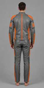 Traje de Motociclismo de Cuero para Hombre, Dos Piezas, Color Gris y Naranja, Resistente al Viento - Product Image 2