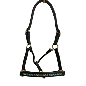 Harnais de cheval en cuir de qualité supérieure avec embout de nez rembourré en cristal |   Collier de tête équestre de luxe réglable |   Matériel équestre en laiton - Product Image 1