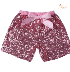 Summer Fashion Bling Rainbow Bowknot <b>Sequin</b> 100% Cotton Quick Dry Baby Girl Shorts Cute Casual Party Wear - Product Image 1