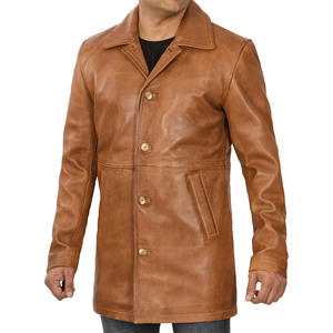Abrigo de Cuero Genuino para Hombre, Transpirable, Largo, para Primavera y Otoño, Gabardina de Algodón con Cinturón - Product Image 5