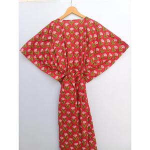 Women Pink Floral Block Print Cotton Kaftan Maxi <b>Dress</b> Loose Fit <b>Boho</b> <b>Summer</b> Beach Resort Wear - Product Image 4