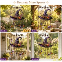 Attrape-soleil décoratif en acrylique en forme de chapeau de sorcière pour Halloween, décorations suspendues pour jardin extérieur avec pendentifs colorés