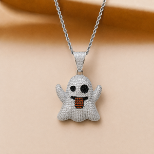 Pendentif Charme Fantôme en Argent Sterling 925 avec Moissanite, Diamant Rond Taillé, Bijou Unisexe Hip Hop pour Fêtes et Quotidien - Product Image 1