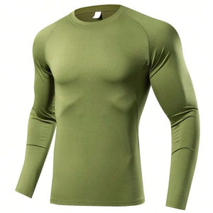 Light <b>Weight</b> Regular Fit Men Compression Shirts Workout Solid Color High Quality Long Sleeve Men's Slim Fit Compression T Shirt - Product Image 1