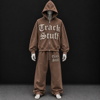 Ensemble de survêtement deux pièces 100 % coton pour homme grande taille, coupe-vent, avec capuche et pantalon de jogging en molleton, fermeture à cordon