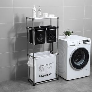 Cesto Portabiancheria a 3 Livelli con 4 Sacchi Rimovibili per Organizzare Biancheria Chiara e Scura, Tre Ganci per Uso in Bagno - Product Image 1