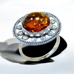 แหวนเงินแท้ 925 ประดับพลอยอำพัน ลายพระอาทิตย์ ราคาขายส่ง แหวนเงินและเครื่องประดับ - Product Image 1