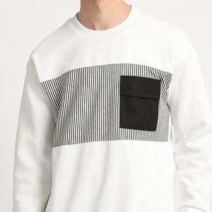 <b>Mens</b> Patchwork <b>Sweatshirt</b> Striped Pocket <b>White</b> French Terry Drop Shoulder Pullover Apparel Manufacturer - Product Image 3