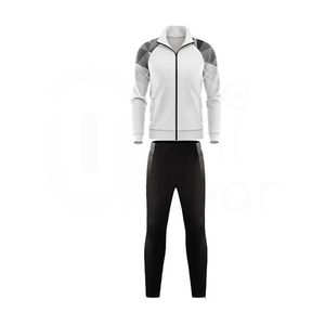 Men's White Geometric Print Tracksuit Full <b>Zip</b> <b>Hooded</b> Jacket With Side Pockets Breathable Polyester Autumn Wear - Product Image 4