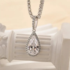 New Design 925 Moissanite Sparkle Halo 4 Carat Pear Cut <b>Tennis</b> Chain Certified Trendy Women's <b>Necklace</b> <b>Sterling</b> <b>Silver</b> 18K White - Product Image 2