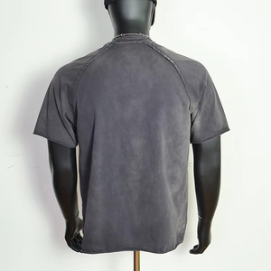 เสื้อยืดเปล่าผู้ชายพิมพ์ลายโลโก้ตามสั่ง 330GSM ผ้าฝ้าย 100% ยูนิเซ็กซ์ ล้างสีแบบแอซิดวอช ขาดรุ่ย สไตล์ลำลอง ผ้าเฟรนช์เทอร์รี่ พิมพ์ลายทอ - Product Image 2