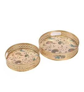 Pot en métal de luxe Pichwai avec plateau, récipient de rangement décoratif, ensemble de pots au design Pichwai pour cadeau de mariage et décoration - Product Image 3