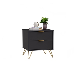 Table de chevet moderne noire en stock, avec deux tiroirs de rangement, en panneaux de particules, pour chambre et salon - Product Image 2