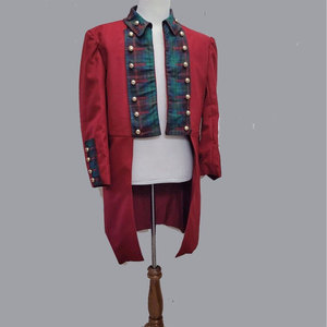 Men's Burgundy Traditional Doublet Jacket Costume Tailcoat Tartan Cotton Twill Custom Handmade Highland - Product Image 1