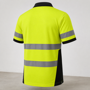 Polo de travail réfléchissant personnalisé, haute visibilité, jaune avec bordure noire, vêtements de sécurité avec placement du logo - Product Image 4