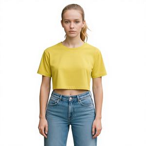 Camiseta de Punto Casual para Mujer, 100% Algodón, 160g, Transpirable, Ecológica, Suave, de Primera Calidad, Cuello Redondo, Manga Corta, Verano, Venta al Por Mayor OEM - Product Image 3