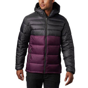 <b>Men's</b> Color Block Hooded Canvas Puffer Jacket Black <b>Purple</b> Quilted Regular Sleeve Waterproof Eco-Friendly Front Logo - Product Image 1