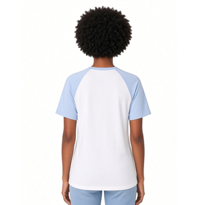 T-shirt unisexe décontracté à manches courtes en coton doux, col rond, bleu clair et blanc, en chenille de qualité supérieure, avec motif lettre brodé - Product Image 3