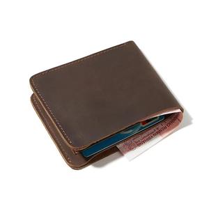 Cartera de Cuero Genuino Crazy Horse Vintage, Monedero Corto Seguro para Hombre, Bolsa para Dinero de Poliéster Personalizada, Marrón Sólido Abierto - Product Image 5