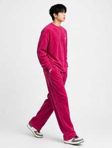Oneten Apparel Men Solid <b>Pink</b> Corduroy Crewneck <b>Sweatshirt</b> and Wide Leg Pants Tracksuit Set - Product Image 2
