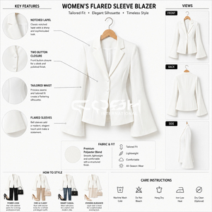 Blazer blanc élégant pour femme Cosh International Greek Apparel, coupe droite, manches évasées, mélange laine et polyester, col cranté - Product Image 5