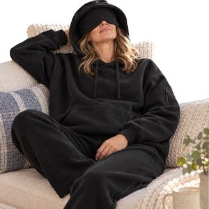 Black Women's Oversized <b>Sleep</b> <b>Mask</b> Hoodie Soft Fleece Pullover Kangaroo Pocket Drawstring Hood Casual Lounge Streetwear OEM Cozy - Product Image 5
