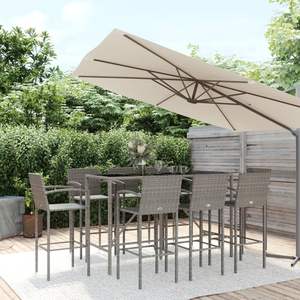 Conjunto de Bar para Jardín de Ratán PE Gris y Acero con Recubrimiento en Polvo, con Vidrio Templado, Colección de Muebles de Exterior Premium - Product Image 1